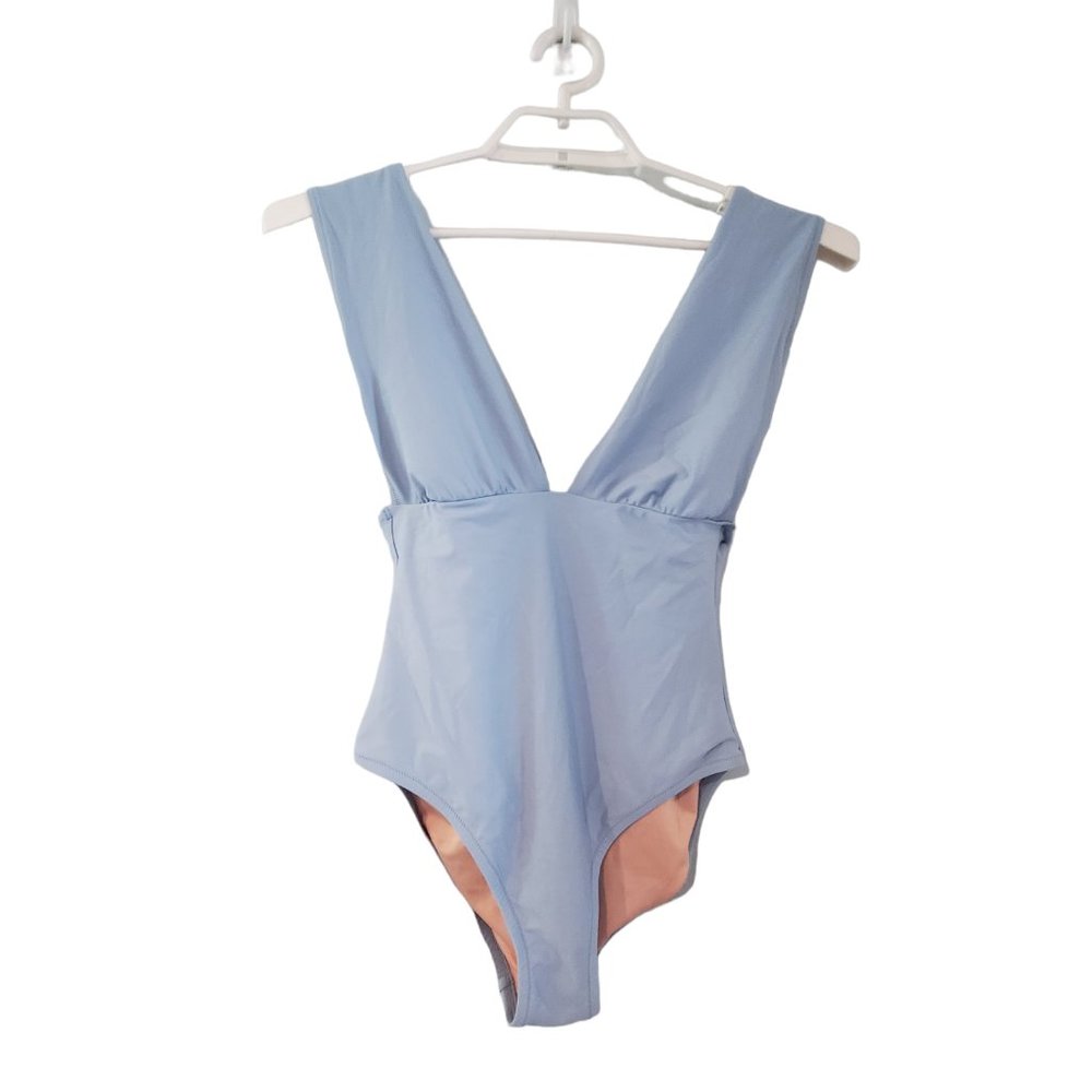 J Crew swimsuit womens size 8 vneck one piece plunge blue Spring '22